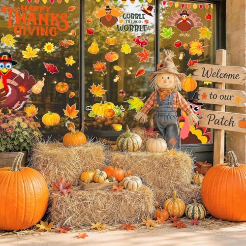 Fall Thanksgiving Window Clings Static Window Decal for Fall Décor in Brown, Yellow, alternate view 4