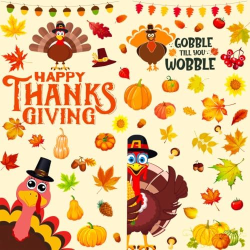 Fall Thanksgiving Window Clings Static Window Decal for Fall Décor in Brown, Yellow, alternate view 7