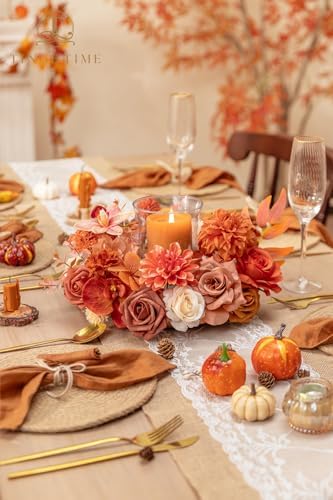 Fall Wedding Artificial Flowers Combo, Orange & Cream Roses in Terracotta Orange, alternate view 6