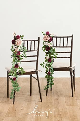 Fall Wedding Chair Decorations Marsala Blush Aisle Flowers, alternate view 2