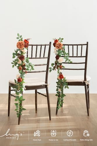 Fall Wedding Chair Decorations Orange Terracotta Aisle Flower, alternate view 4
