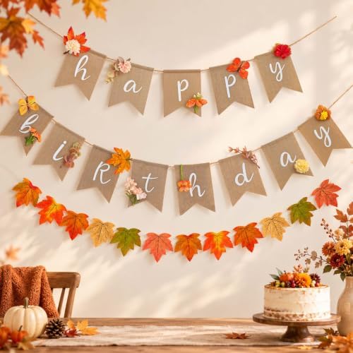 Fall Wildflower Garland Burlap Floral Birthday Banner