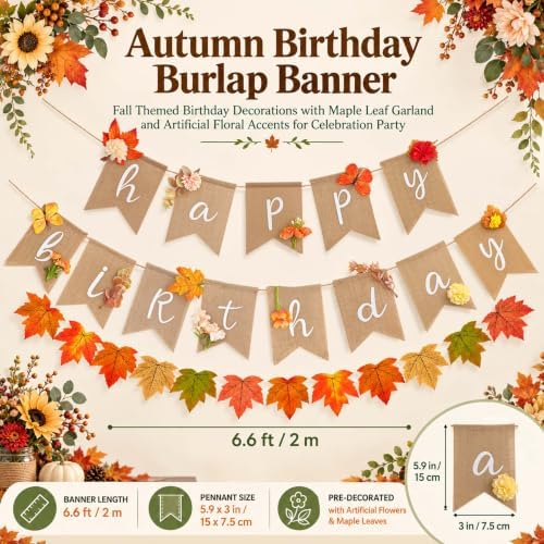 Fall Wildflower Garland Burlap Floral Birthday Banner, alternate view 2