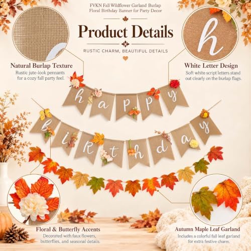 Fall Wildflower Garland Burlap Floral Birthday Banner, alternate view 3