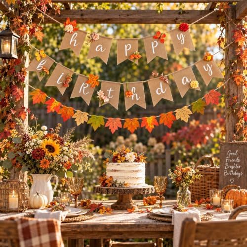 Fall Wildflower Garland Burlap Floral Birthday Banner, alternate view 4