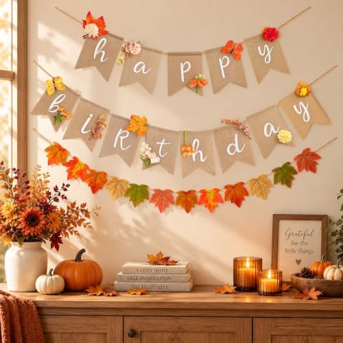 Fall Wildflower Garland Burlap Floral Birthday Banner, alternate view 5