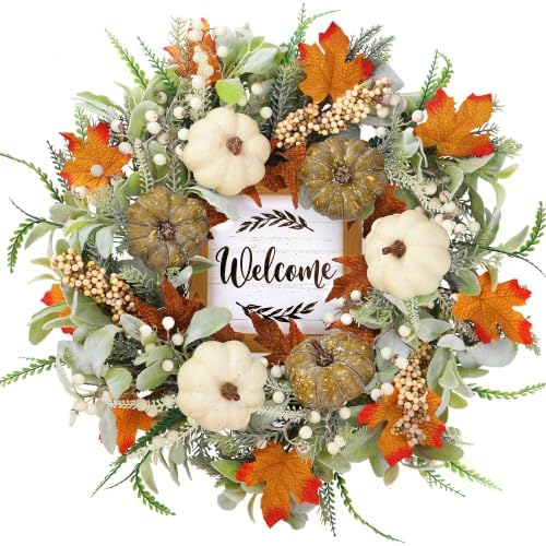 Fall Wreath 23’’ for Front Door with Sign for Thanksgiving Autumn