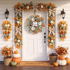 Fall Wreath 23’’ for Front Door with Sign for Thanksgiving Autumn, alternate view 2