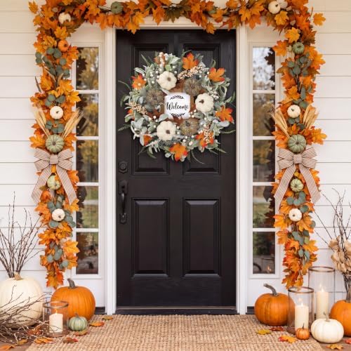 Fall Wreath 23’’ for Front Door with Sign for Thanksgiving Autumn, alternate view 4