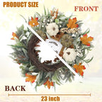 Fall Wreath 23’’ for Front Door with Sign for Thanksgiving Autumn, alternate view 6