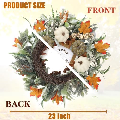 Fall Wreath 23’’ for Front Door with Sign for Thanksgiving Autumn, alternate view 6