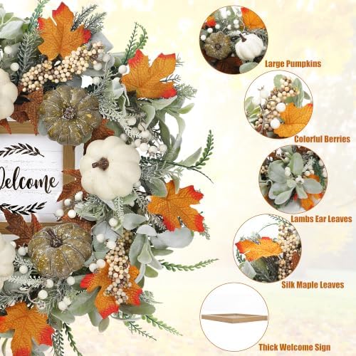 Fall Wreath 23’’ for Front Door with Sign for Thanksgiving Autumn, alternate view 7