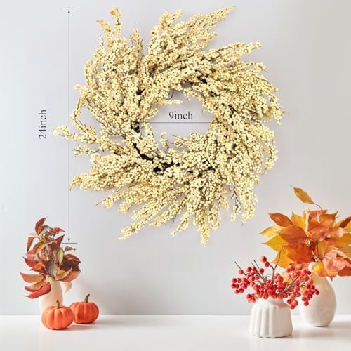 Fall Wreath Artificial 24 inch White Berry Wreaths, alternate view 2
