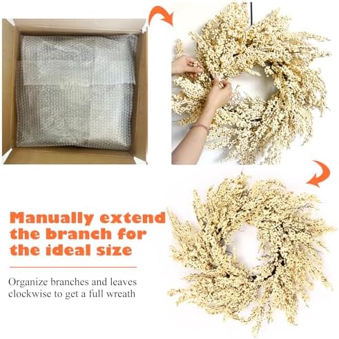 Fall Wreath Artificial 24 inch White Berry Wreaths, alternate view 4