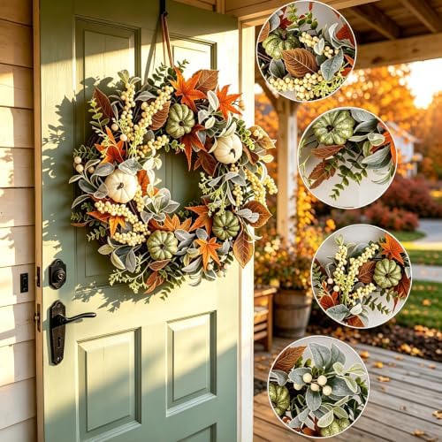 Fall Wreath for Front Door 20 Inch Autumn Wreath, alternate view 3