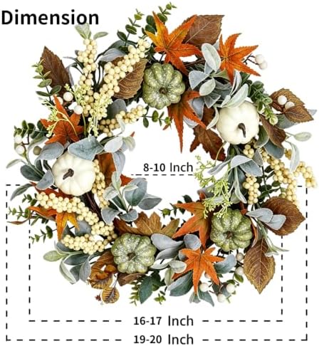 Fall Wreath for Front Door 20 Inch Autumn Wreath, alternate view 4