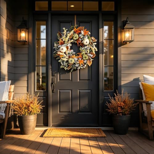Fall Wreath for Front Door 20 Inch Autumn Wreath, alternate view 5