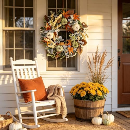 Fall Wreath for Front Door 20 Inch Autumn Wreath, alternate view 6