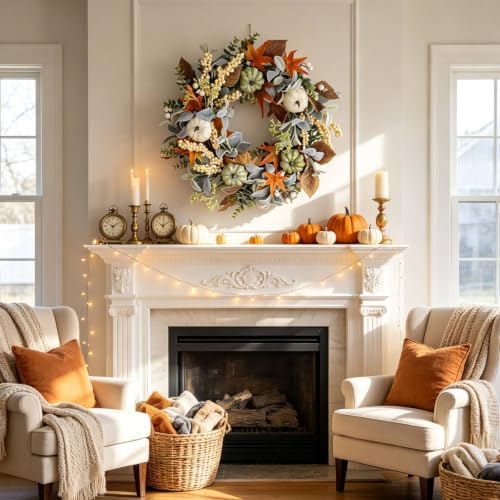 Fall Wreath for Front Door 20 Inch Autumn Wreath, alternate view 7