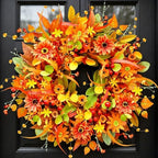 Fall Wreath for Front Door, 24 Inch Autumn Wreath with Berries, Lemon Leaves, Oak Leaves, and Maple Leaves Fall