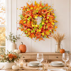 Fall Wreath for Front Door, 24 Inch Autumn Wreath with Berries, Lemon Leaves, Oak Leaves, and Maple Leaves Fall, alternate