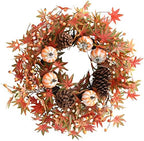 Fall Wreath for Front Door Artificial Autumn Grapevine Wreath with Berry Branches Farmhous Maple Leaves Wreath