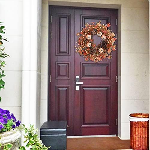 Fall Wreath for Front Door Artificial Autumn Grapevine Wreath with Berry Branches Farmhous Maple Leaves Wreath, alternate