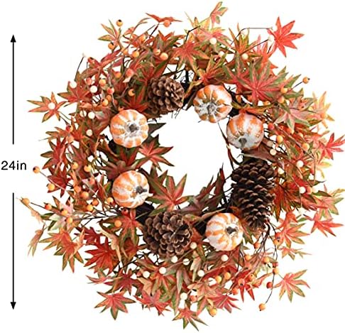 Fall Wreath for Front Door Artificial Autumn Grapevine Wreath with Berry Branches Farmhous Maple Leaves Wreath, alternate