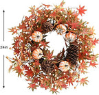Fall Wreath for Front Door Artificial Autumn Grapevine Wreath with Berry Branches Farmhous Maple Leaves Wreath, alternate