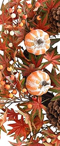 Fall Wreath for Front Door Artificial Autumn Grapevine Wreath with Berry Branches Farmhous Maple Leaves Wreath, alternate