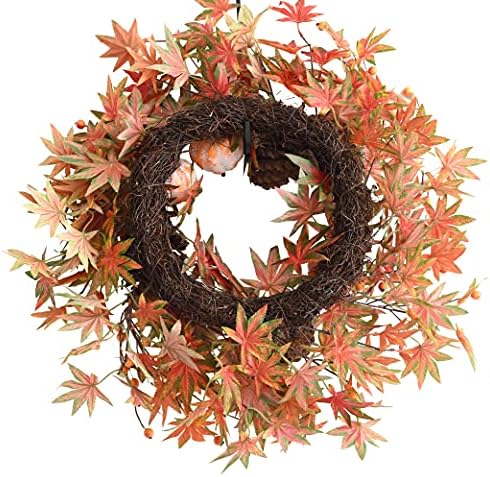 Fall Wreath for Front Door Artificial Autumn Grapevine Wreath with Berry Branches Farmhous Maple Leaves Wreath, alternate