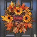 Fall Wreath for Front Door, Autumn Sunflower Wreath, Harvest Decor in Orange