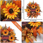 Fall Wreath for Front Door, Autumn Sunflower Wreath, Harvest Decor in Orange, alternate view 3