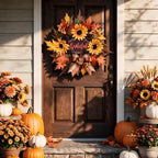 Fall Wreath for Front Door, Autumn Sunflower Wreath, Harvest Decor in Orange, alternate view 4