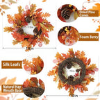 Fall Wreaths for Front Door 19 inch Fall Wreath Artificial Maple Leaves Pine Cones with Berry Autumn Leaf, alternate view 2