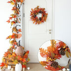 Fall Wreaths for Front Door 19 inch Fall Wreath Artificial Maple Leaves Pine Cones with Berry Autumn Leaf, alternate view 4