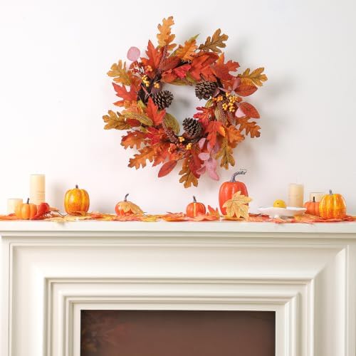 Fall Wreaths for Front Door 19 inch Fall Wreath Artificial Maple Leaves Pine Cones with Berry Autumn Leaf, alternate view 5