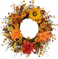 Fall Wreaths for Front Door 20 Inch Artificial Fall Wreath Autumn Flower Wreath with Sunflower Daisy Dahlia