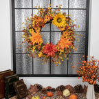 Fall Wreaths for Front Door 20 Inch Artificial Fall Wreath Autumn Flower Wreath with Sunflower Daisy Dahlia, alternate view 2