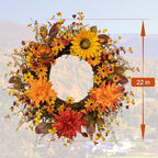 Fall Wreaths for Front Door 20 Inch Artificial Fall Wreath Autumn Flower Wreath with Sunflower Daisy Dahlia, alternate view 4