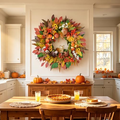 Fall Wreaths for Front Door 24" Fox Fall Door Wreath with Forest Mushrooms, alternate view 6