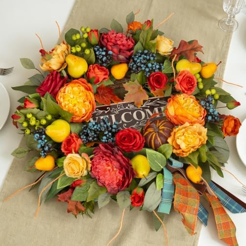 Fall Wreaths for Front Door, 24 In Autumn Harvest Wreath for Thanksgiving, alternate view 4
