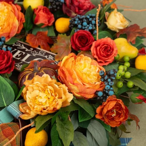 Fall Wreaths for Front Door, 24 In Autumn Harvest Wreath for Thanksgiving, alternate view 6