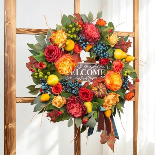 Fall Wreaths for Front Door, 24 In Autumn Harvest Wreath for Thanksgiving, alternate view 7