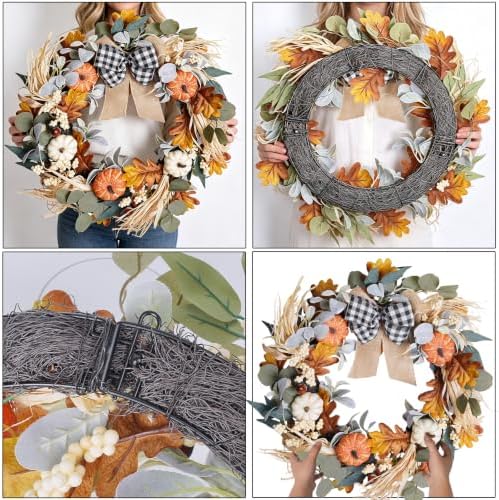 Fall Wreaths for Front Door - 24 Inch Autumn Harvest Wreath, alternate view 3