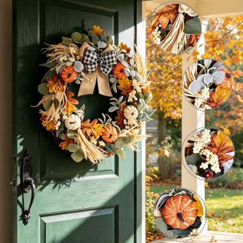 Fall Wreaths for Front Door - 24 Inch Autumn Harvest Wreath, alternate view 6