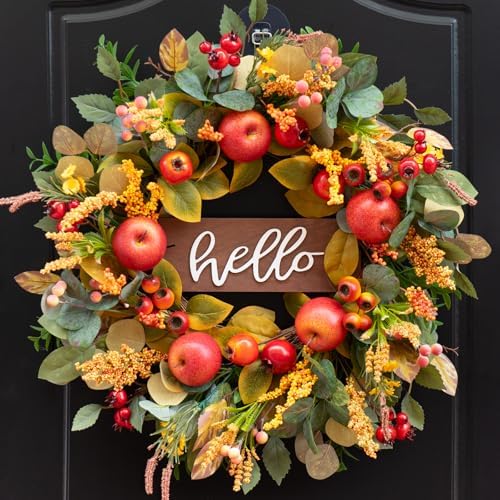 Fall Wreaths for Front Door 24 Inch Autumn Rustic Harvest Apple Wreath in Red