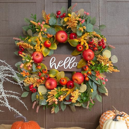 Fall Wreaths for Front Door 24 Inch Autumn Rustic Harvest Apple Wreath in Red, alternate view 2