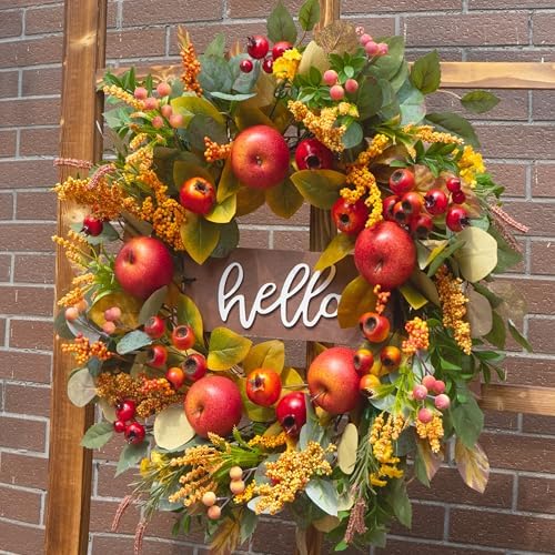 Fall Wreaths for Front Door 24 Inch Autumn Rustic Harvest Apple Wreath in Red, alternate view 4