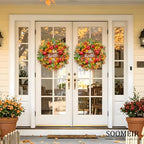 Fall Wreaths for Front Door 24 Inch Autumn Rustic Harvest Apple Wreath in Red, alternate view 5
